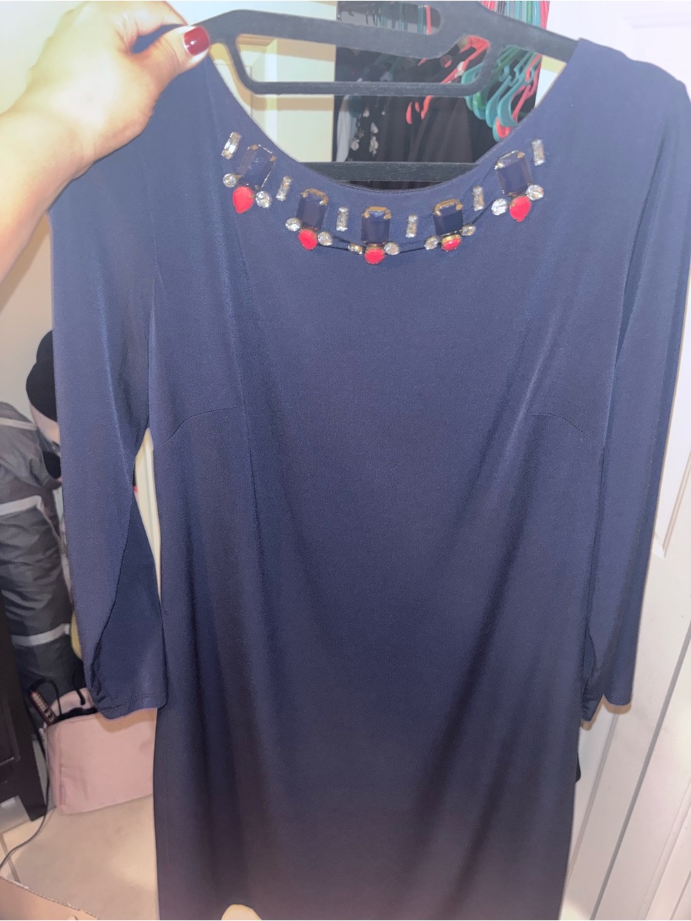 Blue Jewel-Neck Shift Dress